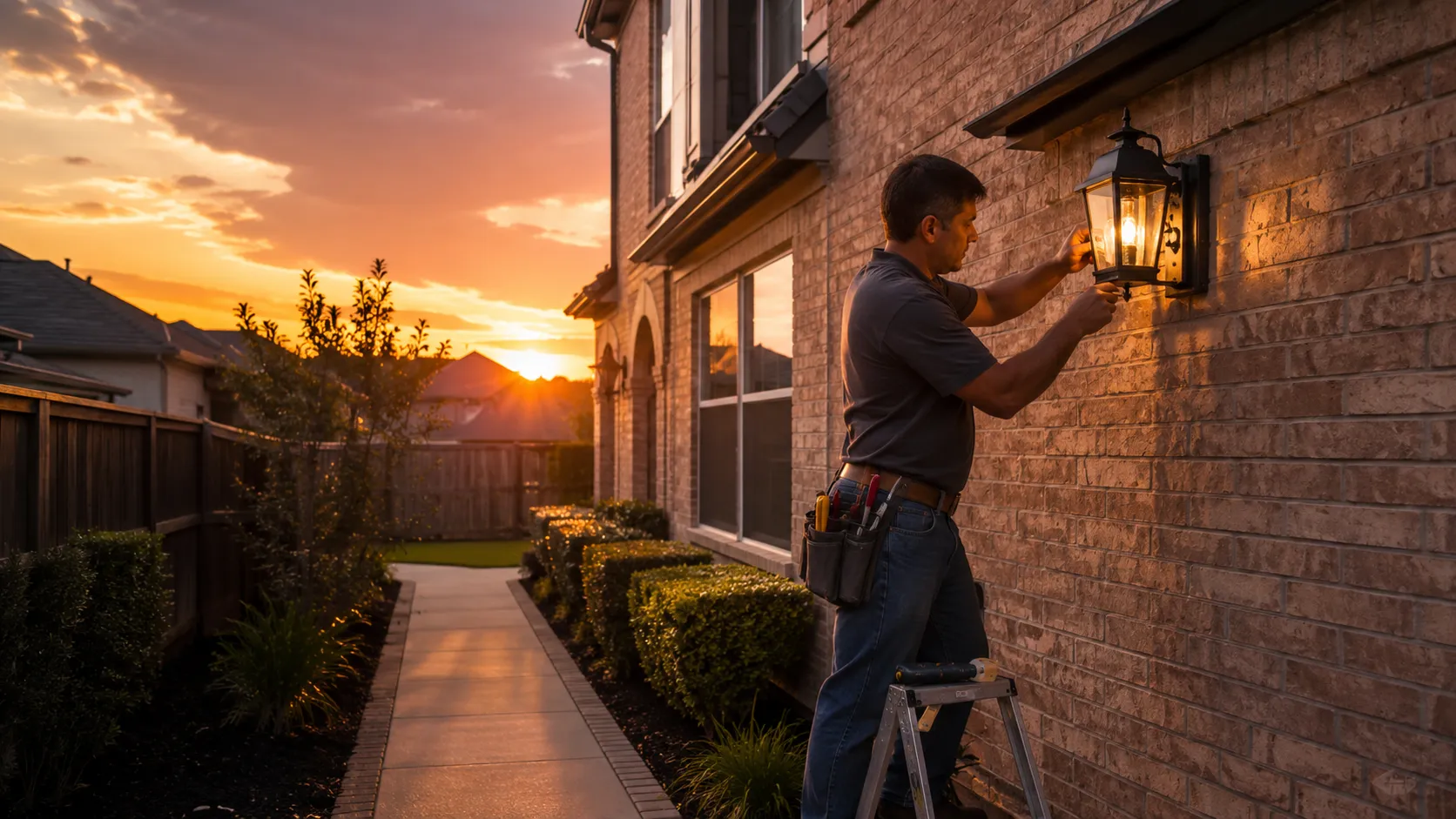 A Cinco Ranch Katy home with a new standby generator beside a master-planned community streetscape