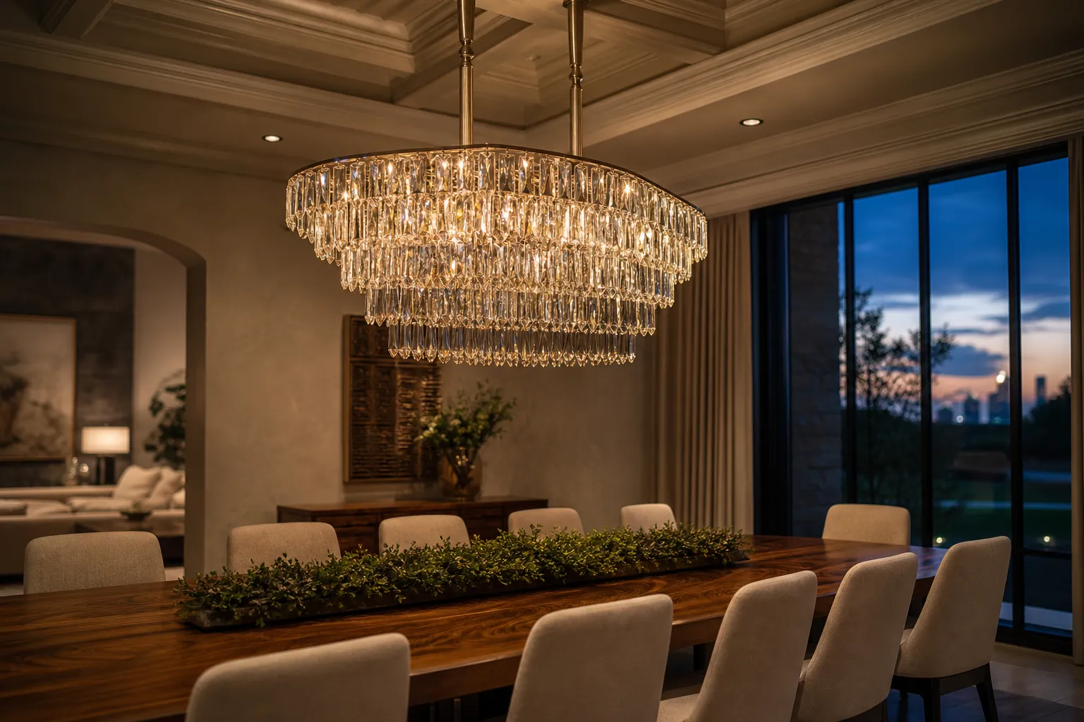 Foyer chandelier installation in a Houston home