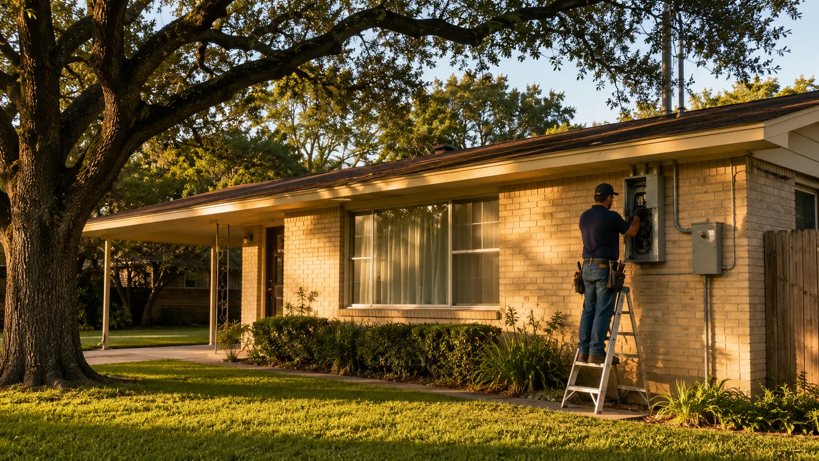 A Spring Branch Houston street showing a mid-century brick ranch home next to a newer two-story infill build